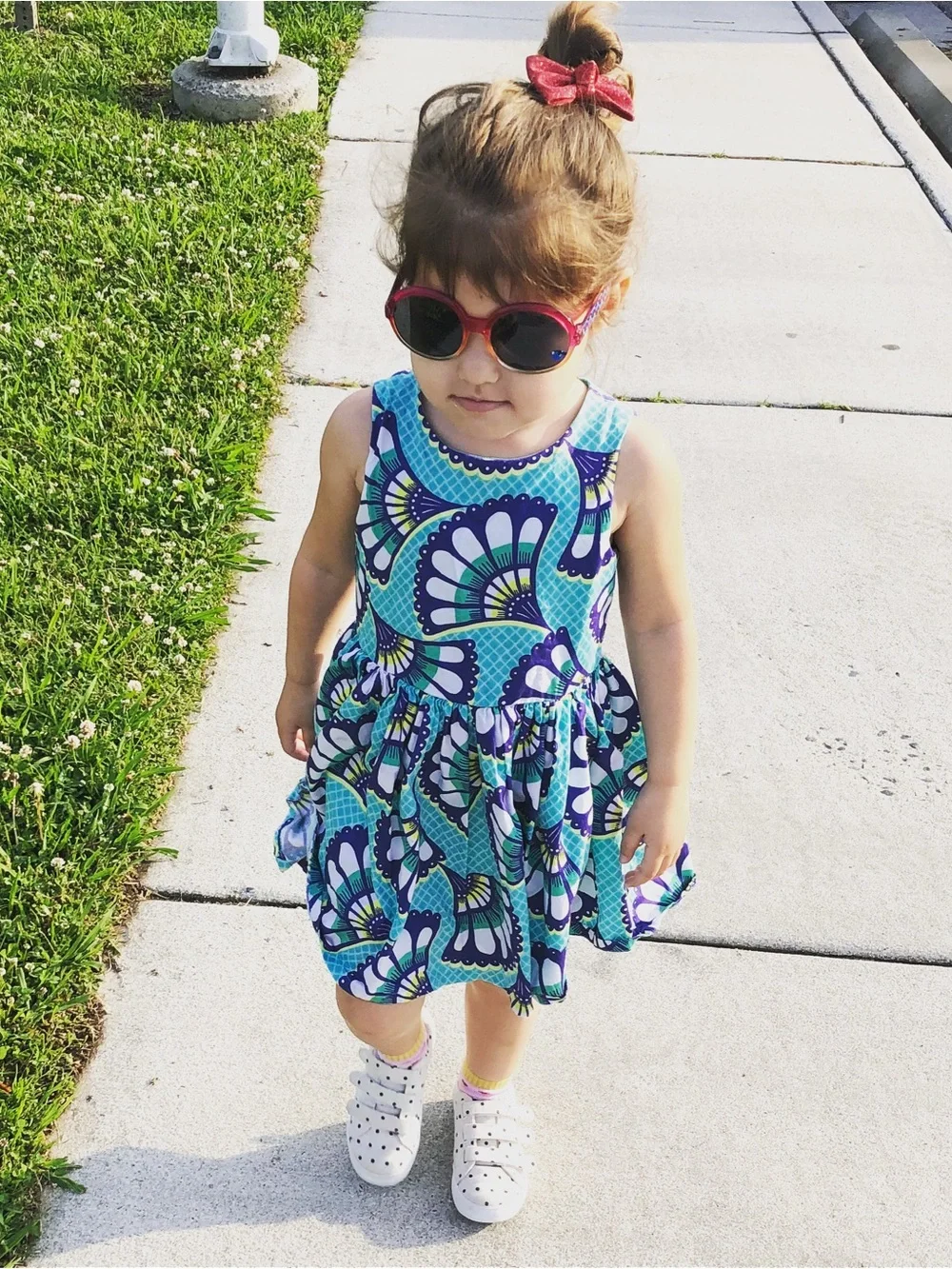 Oshkosh Turquoise and Purple Patterned Open Back Dress Sz 2T